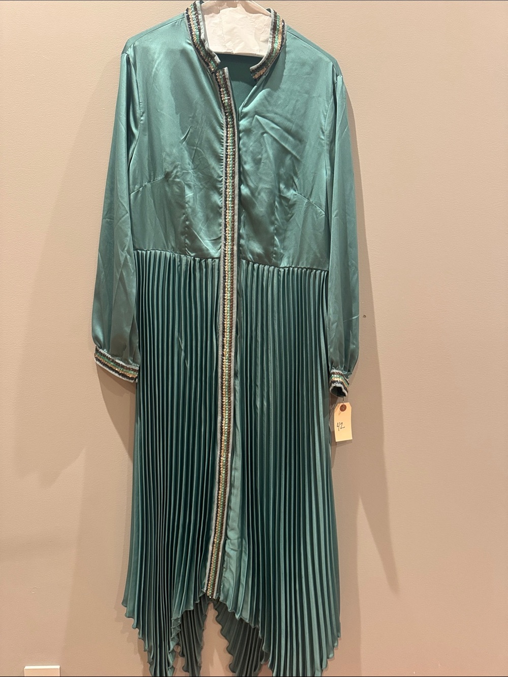 SHEIN Teal Pleated Satin-Feel long pleated dress
